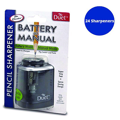 TPG Creations 2-in-1 Sharpener, Battery/Manual-Powered, 6.13 x 3, Black, 24/Carton (TPG36424)