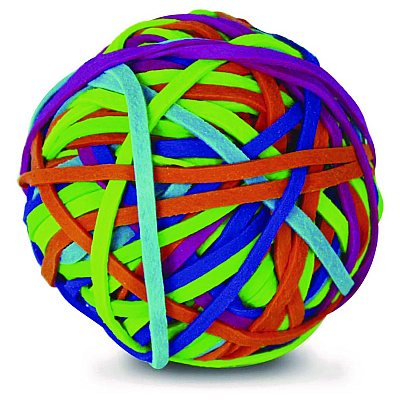 TPG Creations Rubber Band Ball, 2.5" Diameter, Assorted Colors, 250 Bands/Ball, 36/Carton (TPG58136)