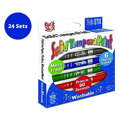 TPG Creations Thin Stix Tempera Paint Set, 6 Assorted Classic Colors, 6/Set, 24 Sets/Carton (TPG60724)