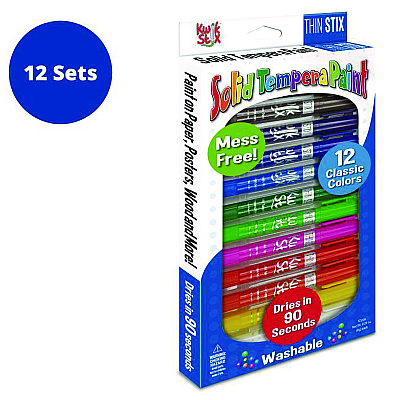 TPG Creations Thin Stix Tempera Paint Set, 12 Assorted Classic Colors, 12/Set, 12 Sets/Carton (TPG60812)