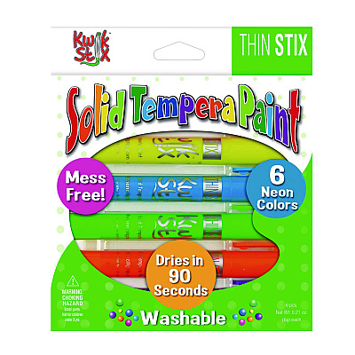 TPG Creations Thin Stix Tempera Paint Set, 6 Assorted Neon Colors, 6/Set, 24 Sets/Carton (TPG61624)