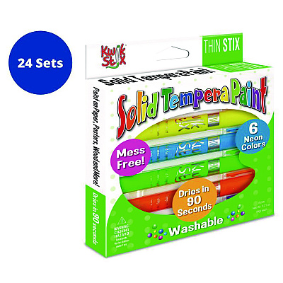 TPG Creations Thin Stix Tempera Paint Set, 6 Assorted Neon Colors, 6/Set, 24 Sets/Carton (TPG61624)