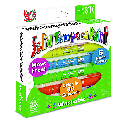 TPG Creations Thin Stix Tempera Paint Set, 6 Assorted Neon Colors, 6/Set, 24 Sets/Carton (TPG61624)