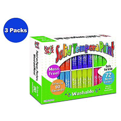 TPG Creations Kwik Stick Tempera Paint, 3.5", Assorted Neon Colors, 72/Pack, 3 Packs/Carton (TPG62603)