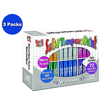 TPG Creations Kwik Stick Tempera Paint, 3.5", Assorted Metallic Colors, 72/Pack, 3 Packs/Carton (TPG62903)
