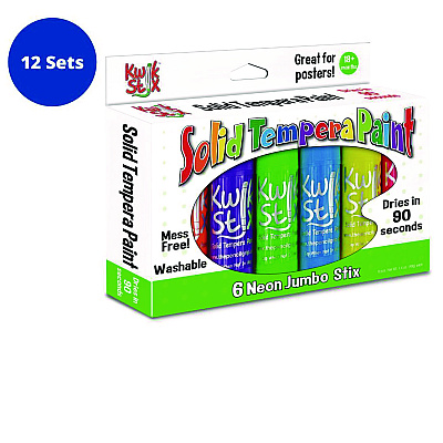 TPG Creations Jumbo Kwik Stix Tempera Paint Set, 6 Assorted Neon Colors, 6/Pack, 12 Packs/Carton (TPG64512)