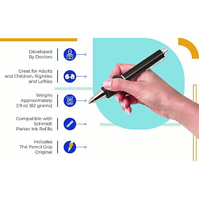 TPG Creations Heavyweight Ball Pen w/The Pencil Grip, Ballpoint Pen, Retractable, Med 0.7 mm, Black Ink, Black/Silver/Navy Barrel, 8/Carton (TPG65108)