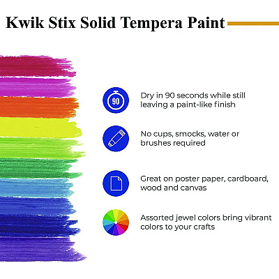 TPG Creations Kwik Stix Tempera Paint Set, 10 Assorted Jewel Tones Colors, 10/Pack, 12 Packs/Carton (TPG67812)