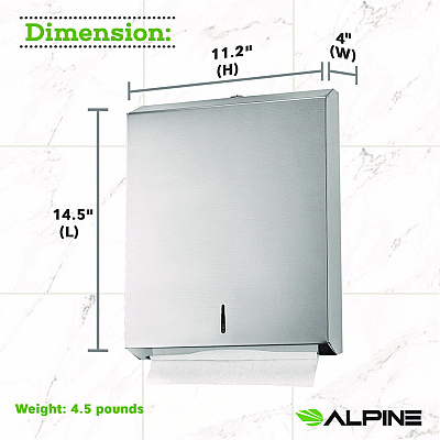 Alpine Vertical C-Fold/Multi-Fold Paper Towel Dispenser, 14.5 x 4 x 11.2, Brushed Stainless Steel (ALHALP480)