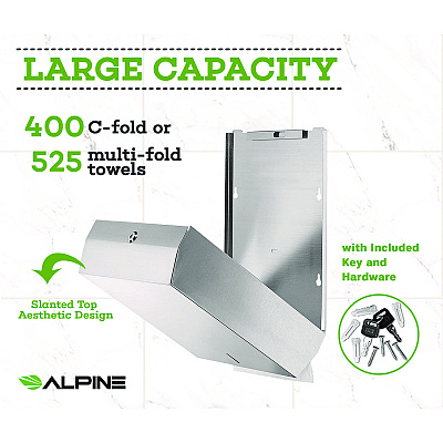 Alpine Vertical C-Fold/Multi-Fold Paper Towel Dispenser, 14.5 x 4 x 11.2, Brushed Stainless Steel (ALHALP480)