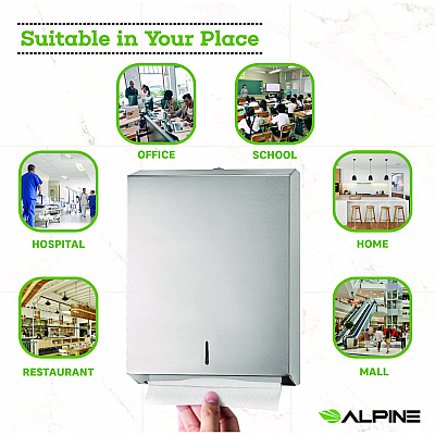 Alpine Vertical C-Fold/Multi-Fold Paper Towel Dispenser, 14.5 x 4 x 11.2, Brushed Stainless Steel (ALHALP480)
