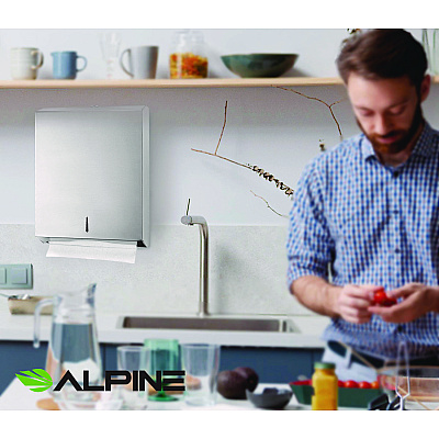 Alpine Vertical C-Fold/Multi-Fold Paper Towel Dispenser, 14.5 x 4 x 11.2, Brushed Stainless Steel (ALHALP480)