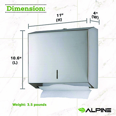 Alpine Horizontal C-Fold/Multi-Fold Paper Towel Dispenser, 10.2 x 4 x 11.2, Brushed Nickel (ALHALP481)