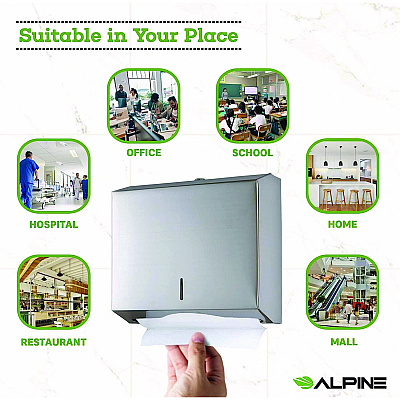 Alpine Horizontal C-Fold/Multi-Fold Paper Towel Dispenser, 10.2 x 4 x 11.2, Brushed Nickel (ALHALP481)