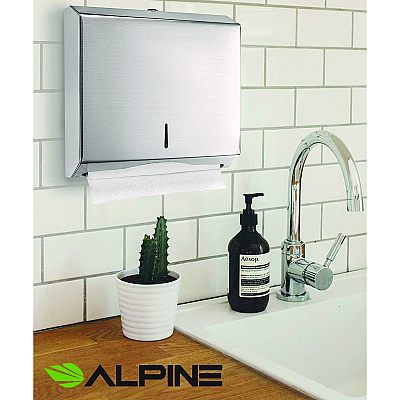 Alpine Horizontal C-Fold/Multi-Fold Paper Towel Dispenser, 10.2 x 4 x 11.2, Brushed Nickel (ALHALP481)