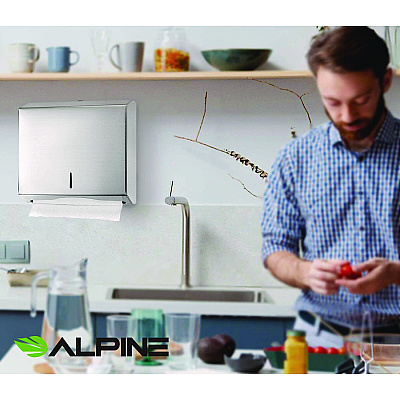Alpine Horizontal C-Fold/Multi-Fold Paper Towel Dispenser, 10.2 x 4 x 11.2, Brushed Nickel (ALHALP481)