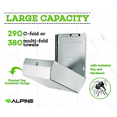 Alpine Horizontal C-Fold/Multi-Fold Paper Towel Dispenser, 10.2 x 4 x 11.2, Brushed Nickel (ALHALP481)