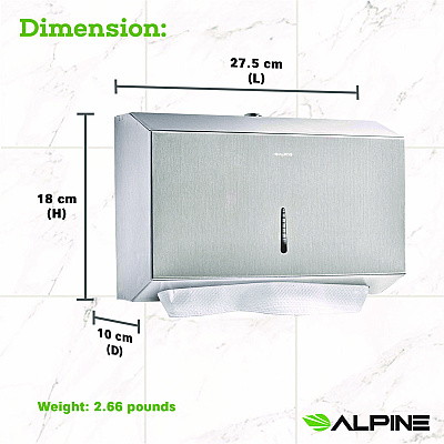 Alpine Horizontal C-Fold/Multi-Fold Paper Towel Dispenser, 7.08 x 3.93 x 10.82, Brushed Nickel (ALHALP481S)