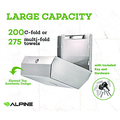 Alpine Horizontal C-Fold/Multi-Fold Paper Towel Dispenser, 7.08 x 3.93 x 10.82, Brushed Nickel (ALHALP481S)