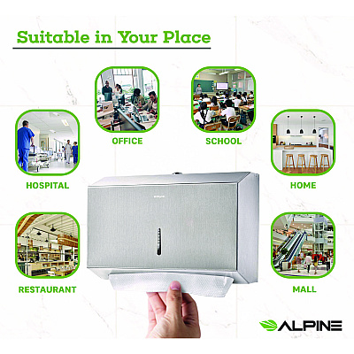 Alpine Horizontal C-Fold/Multi-Fold Paper Towel Dispenser, 7.08 x 3.93 x 10.82, Brushed Nickel (ALHALP481S)