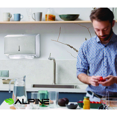 Alpine Horizontal C-Fold/Multi-Fold Paper Towel Dispenser, 7.08 x 3.93 x 10.82, Brushed Nickel (ALHALP481S)