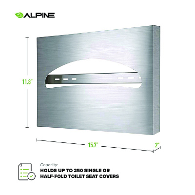 Alpine Stainless Steel Brushed Half-Fold Toilet Seat Cover Dispenser, 15.7 x 2 x 11.8 (ALHALP483)