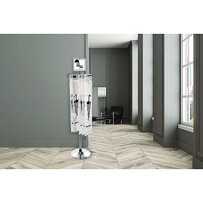 Alpine Wet Umbrella Bag Wrapper Stand with 100 Long Bags, Stainless Steel, 12 x 12 x 48, Silver (ALHALP489)