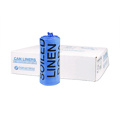 Inteplast Group Institutional Low-Density Can Liners, Soiled Linen, 30 gal, 1 mil, 30" x 43", Blue, 200/Carton (IBSBR3043XHVB)