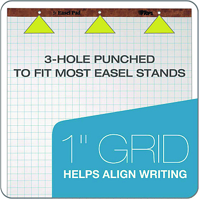 TOPS Easel Pads, Quadrille Rule (1 sq/in), 27 x 34, White, 50 Sheets, 4/Carton (TOP7900)