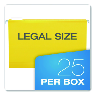 Pendaflex Extra Capacity Reinforced Hanging File Folders with Box Bottom, 2" Capacity, Legal Size, 1/5-Cut Tabs, Yellow, 25/Box (PFX4153X2YEL)