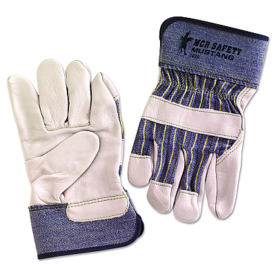 MCR Safety Mustang Leather Palm Gloves, Blue/Cream, Large, 12 Pairs (MPG1935L)
