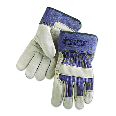 MCR Safety Mustang Leather Palm Gloves, Blue/Cream, Large, 12 Pairs (MPG1935L)