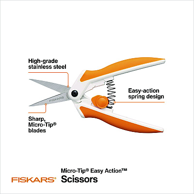Fiskars Micro-Tip Easy Action Scissors, 6.1" Long, 1.75 Cut Length, Orange/White Handle (FSK1069767)