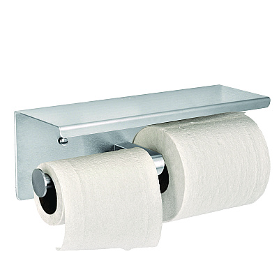 Alpine Double Post Toilet Paper Holder with Shelf Storage Rack, 3.87 x 10.5 x 3.95, Brushed Stainless Steel (ALHALP487B)