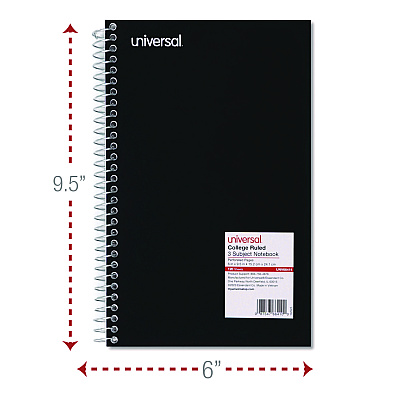 Universal Wirebound Notebook, 3-Subject, Medium/College Rule, Assorted Cover Colors, (120) 9.5 x 6 Sheets, 4/Pack (UNV66414)