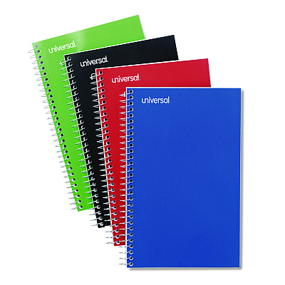 Universal Wirebound Notebook, 3-Subject, Medium/College Rule, Assorted Cover Colors, (120) 9.5 x 6 Sheets, 4/Pack (UNV66414)