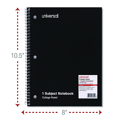 Universal Wirebound Notebook, 1-Subject, Medium/College Rule, Black Cover, (70) 10.5 x 8 Sheets (UNV66610)