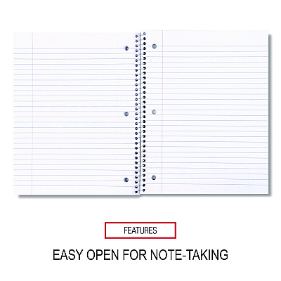 Universal Wirebound Notebook, 1-Subject, Wide/Legal Rule, Black Cover, (70) 10.5 x 8 Sheets (UNV66620)