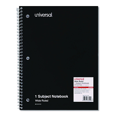 Universal Wirebound Notebook, 1-Subject, Wide/Legal Rule, Black Cover, (70) 10.5 x 8 Sheets (UNV66620)