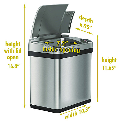 HLS Commercial Rectangular Sensor Trash Can, 2.5 gal, Plastic, Silver (HLMHLS02SS)