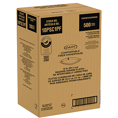 Dart Compostable Fiber Dinnerware, ProPlanet Seal, Plate, 10 x 10, Tan, 500/Carton (DCC10PSC1PF)