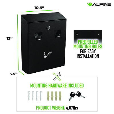 Alpine Wall-Mounted Safe Cigarette Disposal Station Outdoor Ashtray, Stainless Steel, Black (ALHALP49001BLK)