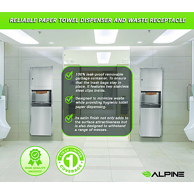 Alpine Stainless Steel Recessed Paper Towel Dispenser with Waste Receptacle, 56 x 4 x 17 (ALHALP492)
