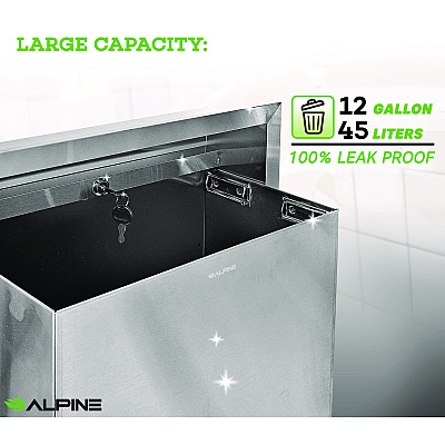 Alpine Stainless Steel Recessed 12 Gal Leak-Proof Waste Receptacle, Brushed Stainless Steel (ALHALP493)