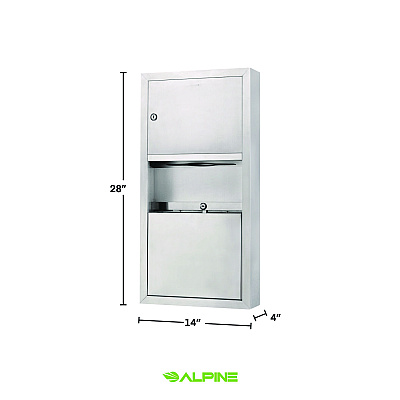 Alpine Stainless Steel Surface-Mounted Paper Towel Dispenser with Waste Receptacle, 28 x 4 x 14 (ALHALP494)
