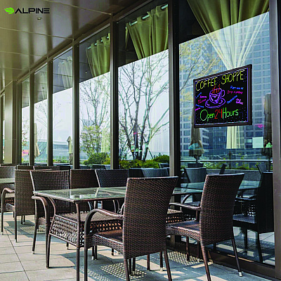 Alpine LED Illuminated Hanging Message Writing Board, 19.7" x 27.6", Black Surface, Black Aluminum Frame (ALHALP49503)