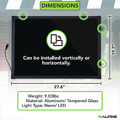Alpine LED Illuminated Hanging Message Writing Board, 19.7" x 27.6", Black Surface, Black Aluminum Frame (ALHALP49503)