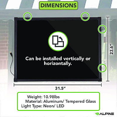 Alpine LED Illuminated Hanging Message Writing Board, 23.6" x 31.5", Black Surface, Black Aluminum Frame (ALHALP49504)