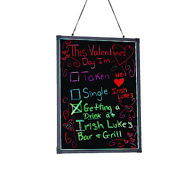 Alpine LED Illuminated Hanging Message Writing Board, 23.6" x 31.5", Black Surface, Black Aluminum Frame (ALHALP49504)