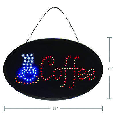 Alpine LED Oval Coffee Sign, 23 x 14, Black Frame, Blue/Red Graphics (ALHALP49705)